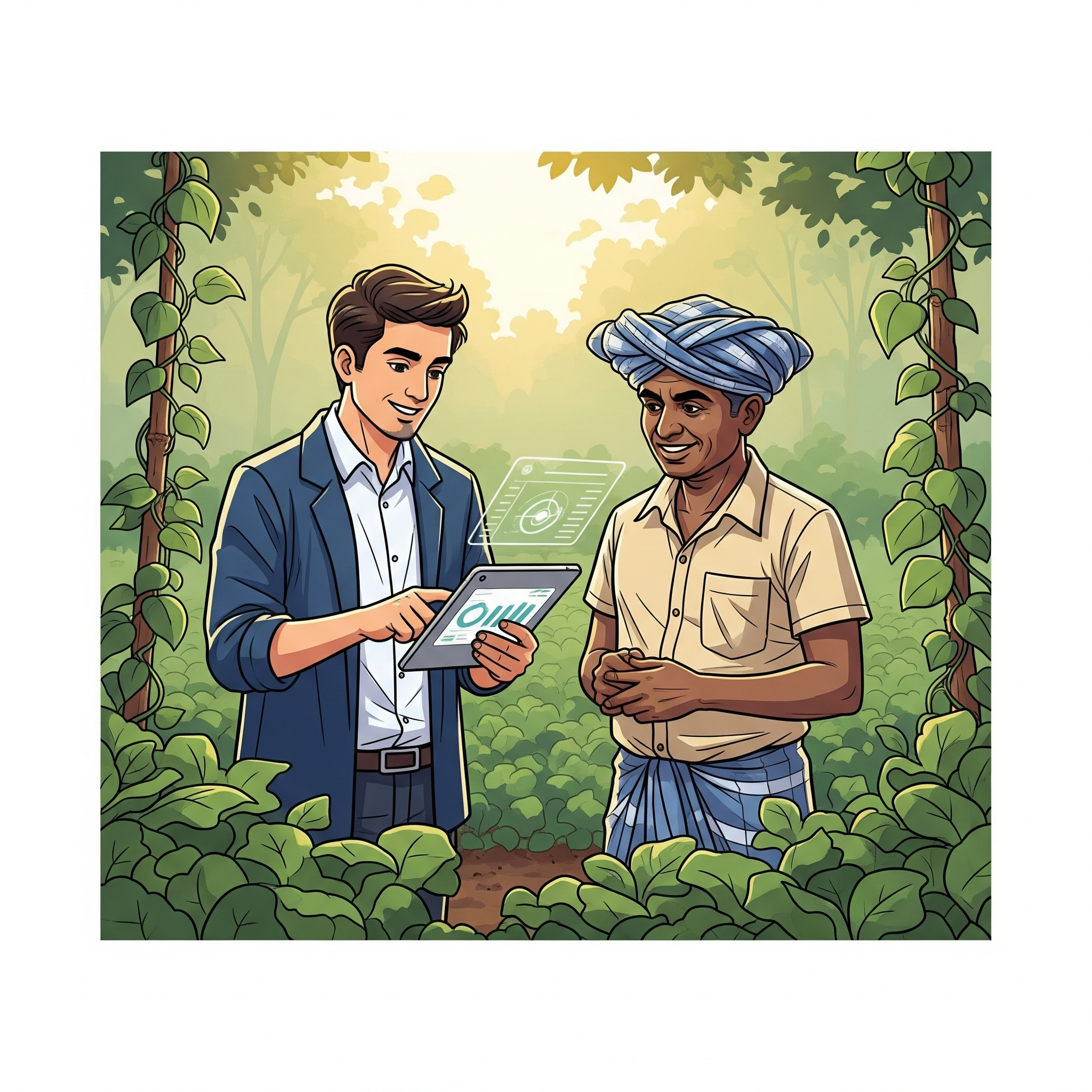 A happy Sri Lankan farmer standing in his vegetable field holding a crate of fresh produce.